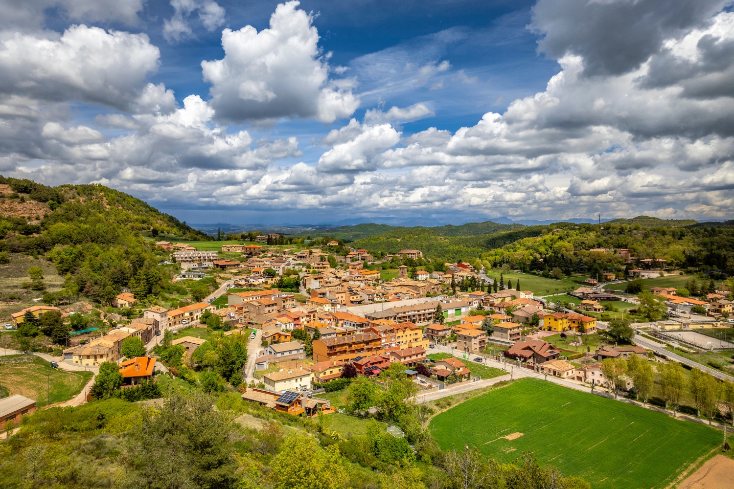 Turisme Moianès (Aerial View Of The Town Of L Estany On A Spring Afternoon Moianes Barcelona __catalonia Spain_004)
