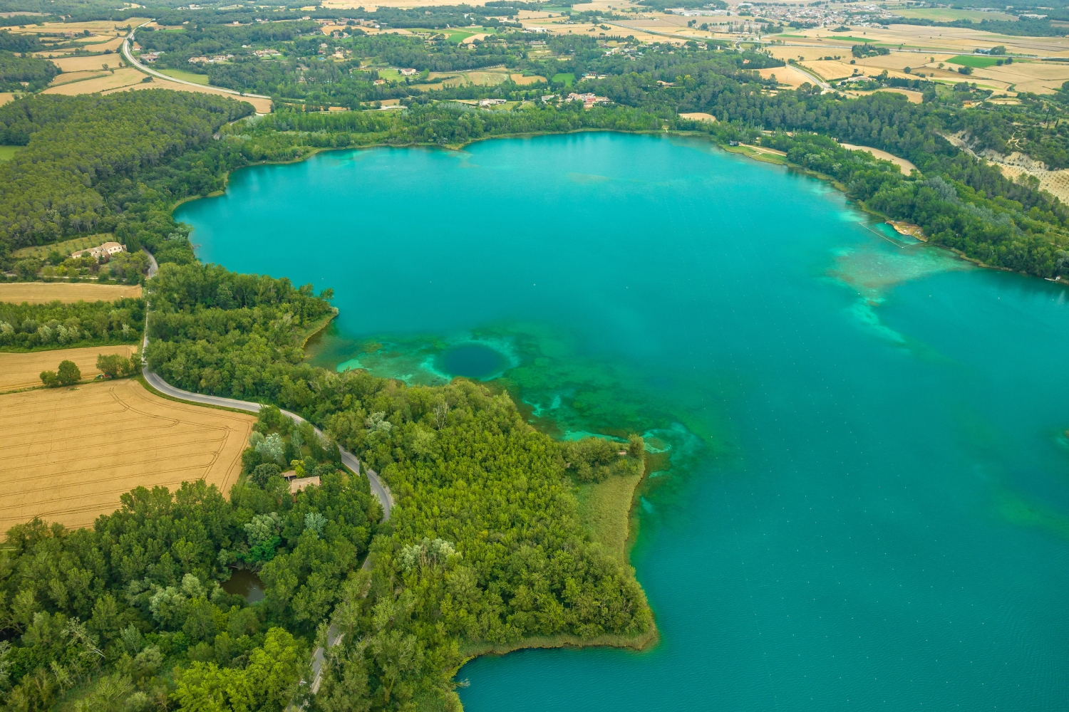 Turisme Pla de lEstany (Aerial View Of The Estany De Banyoles Lake The Riverside Forest And Underwater Details Pla De L Estany Girona Catalonia_022)