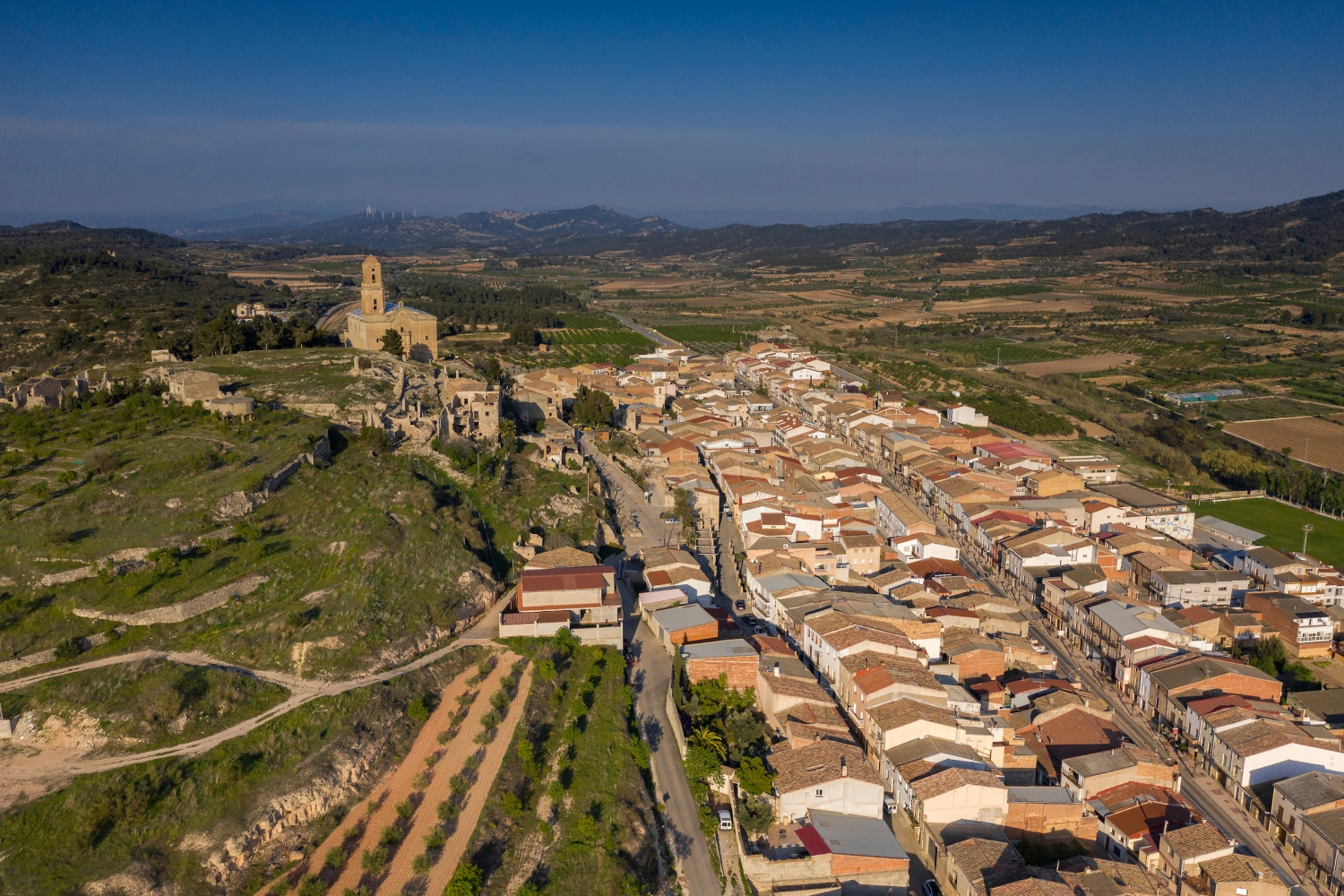 Corbera dEbre (Aerial View Of The Corbera D Ebre Old Town Poble Vell In Catalan Which Was Destroyed During The Battle Of The Ebro In The Spanish Civil War Corbera D Ebre Catalonia Spain_019)